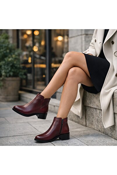 MixBrand حذاء نصف بوت من الجلد الطبيعي بكعب منخفض 4.5 سم، تصميم تشريحي أنيق ل...