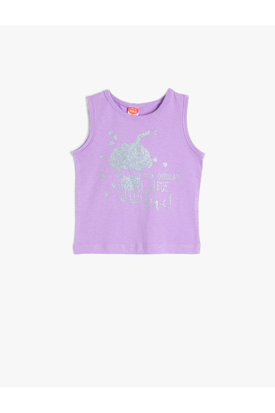 Koton Cotton Crew Neck Glitter Printed Undershirt