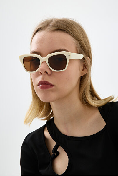Chunky Frame Ogıyanı Cream Unisex Geometric Sunglasses