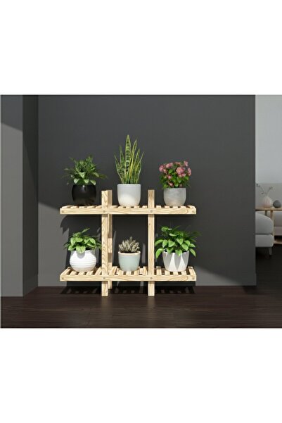 Ev dekka Doğal Köknar Ahşap 2 Katlı Dekoratif Çiçeklik - 100x100 cm Büyük Boy...