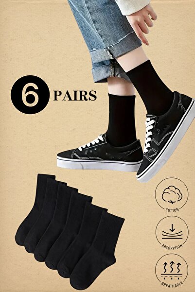 Esinti 6 Pairs Men's Women's Cotton College Socks White Black Unisex Sports S...