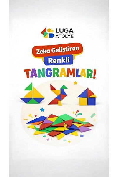 LUGA ATÖLYE Luga Atölye Renkli Tangram Seti | Zeka Geliştiren Eğlenceli Bulmaca