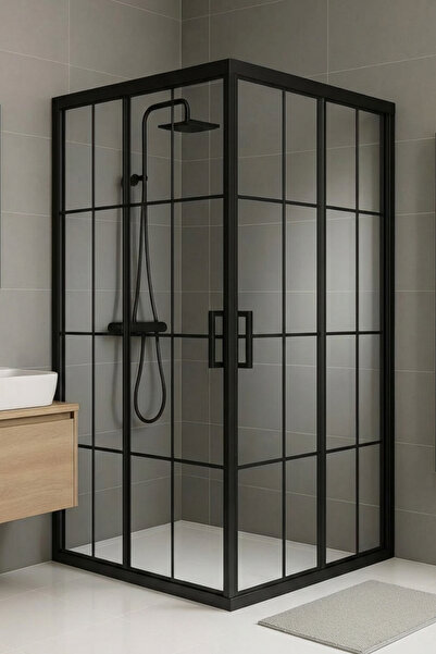 Durul Duşakabin 100x100 Kare 5mm Siyah Çizgi Yükseklik 190cm