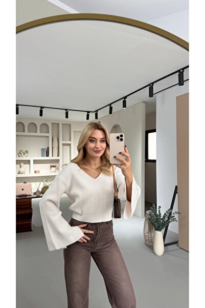 Sezgi Tekin Back Tie Detail Ecru Knitwear Sweater