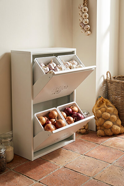 Homekolik Leyl 2 Katlı 4 Bölmeli Beyaz Baskılı Metal Sebzelik – 100 x 26 x 62...