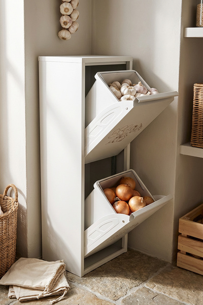 Skygo Leyl 2 Katlı Beyaz Baskılı Metal Sebzelik – 100 cm Patates ve Soğanlık ...