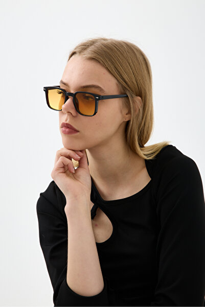 Chunky Frame Jaune Unisex Black Vintage Yellow Sunglasses