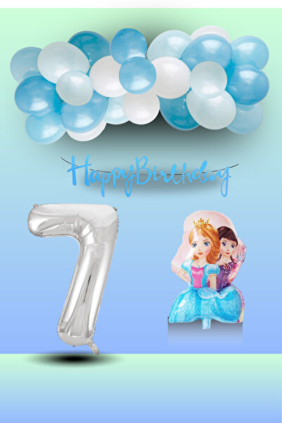 tedaks Frozen Tema İkili Prenses Folyo Balon Mavi Beyaz Balon Gümüş Rakam Mav...