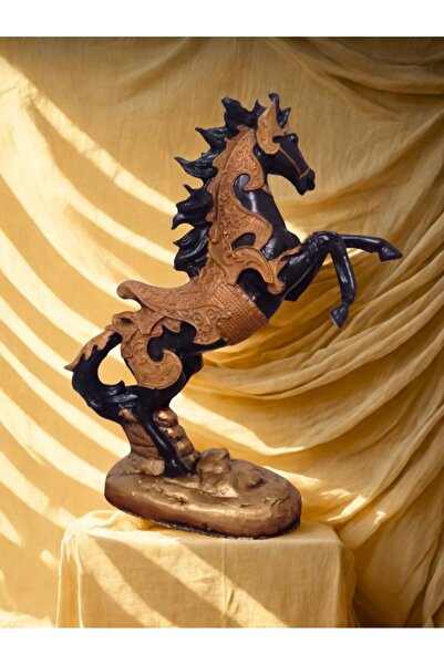 Yaratıcı sanatlar atölyesi 38 Cm İşlemeli Eyerli Büyük Boy Şahlanan At Heykel...