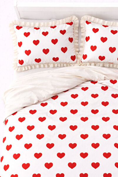 GÖRMEZ TEKSTİL طقم غطاء لحاف من القطن الناعم مزدوج الحجم - أبيض مكشكش