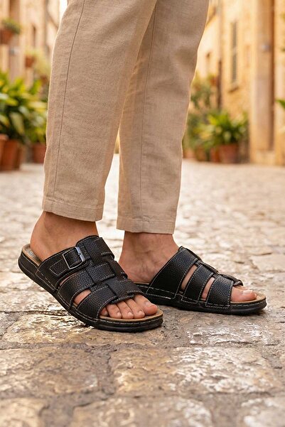 GEZER Мъжки летни регулируеми ежедневни чехли с една катарама от изкуствена кожа