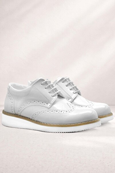Rakerplus Hidra White Patent Leather Lace-Up Boys' Shoes