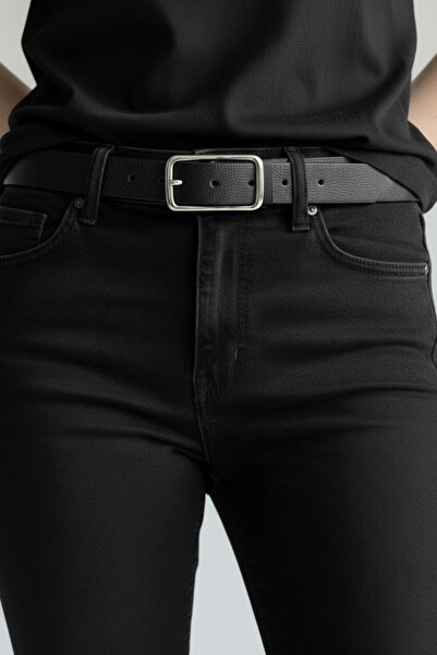 Kemerix Curea de damă cu cataramă neagră argintie