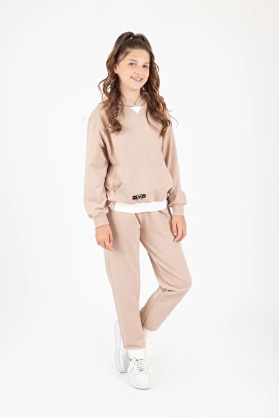 s.t. sebat tekstil Girl's Embroidered Detailed Elastic Style Tracksuit Set