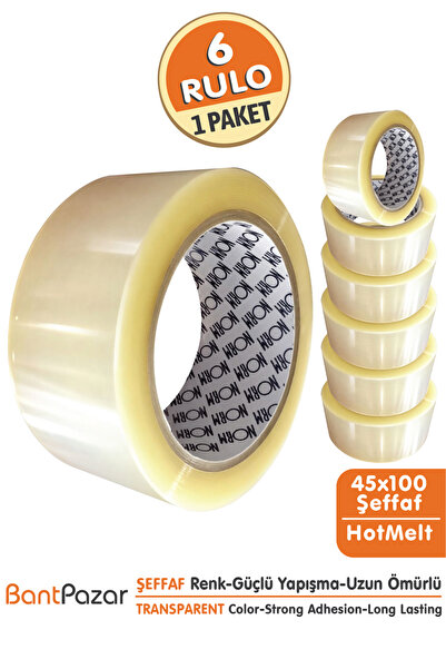 BantPazar 45x100 NORM 6 Adet Koli Bandı Şeffaf | Hotmelt Güçlü Yapışkanlı Amb...