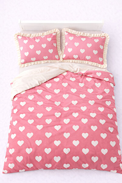 GÖRMEZ TEKSTİL Μαλακό Βαμβακερό Μονό Σετ Παπλωματοθήκη Leyla - ΡΟΖ με βολάν