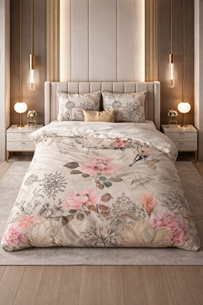 Sleeptime Bed linen, Forest Flowers, for 2 people, Microfiber, Cream, 200x200...