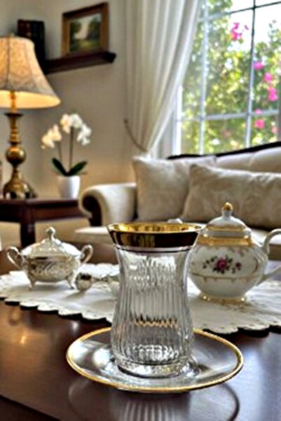 DECOSTYLE As3 Gold Pyramid Kesme Ajda Tea Set