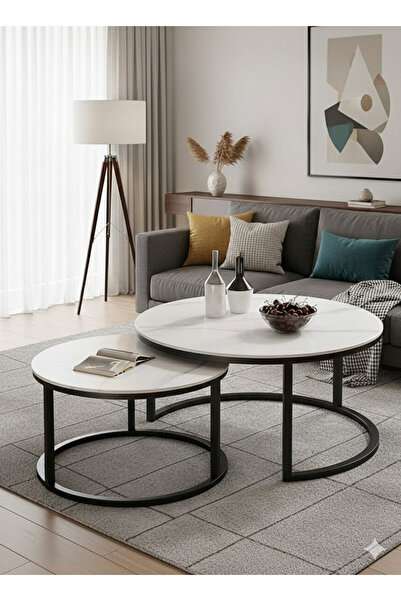 Luxury Home Modern Living Room Coffee Table Set, Two Nested Round Tables - EI...