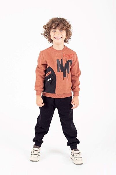 s.t. sebat tekstil Boy's Printed Pocket Detail Style Tracksuit Set Tiles