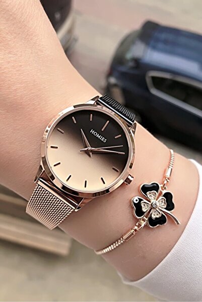 Homies ساعة يد نسائية بسوار فولاذي مقاوم للماء مع هدية