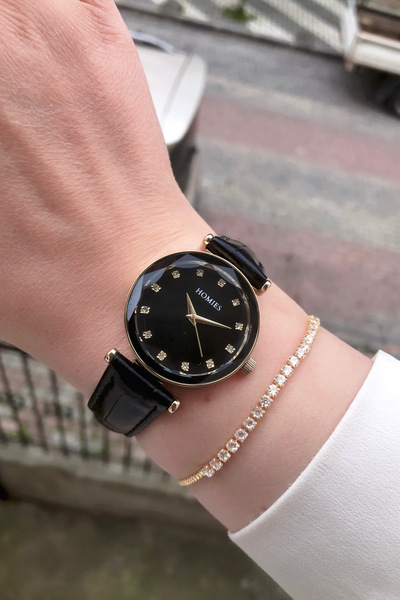 Homies KADIN KOL SAATİ KESME CAM DERİ KAYIŞLI BİLEKLİK HEDİYELİ