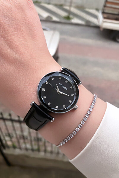 Homies KADIN KOL SAATİ KESME CAM DERİ KAYIŞLI BİLEKLİK HEDİYELİ