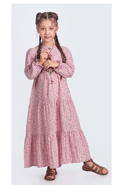 s.t. sebat tekstil Rochie din muselină pentru fete, cu hijab, SB705 GÜL KURUSU