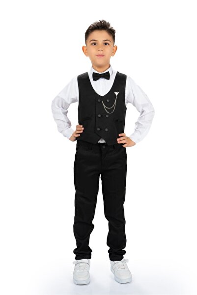 ŞEYMA BUTİK Boy's Tuxedo Suit - Vest, Pants, Shirt, Bow Tie and Chain SYM0272