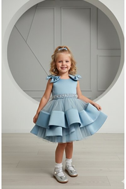 kent of kıds فستان سهرة للفتيات الصغيرات والأطفال مزين بفيونكة وخرز وظهر مطاطي