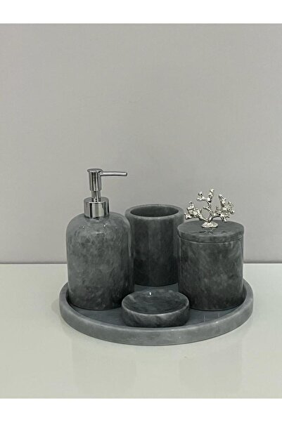 ATAY MERMER TASARIM طقم حمام رخام رمادي 5 قطع