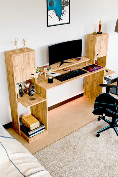 interGO Throne Dolaplı, Kitaplıklı, Raflı Çalışma Masası, Bilgisayar Masası, ...