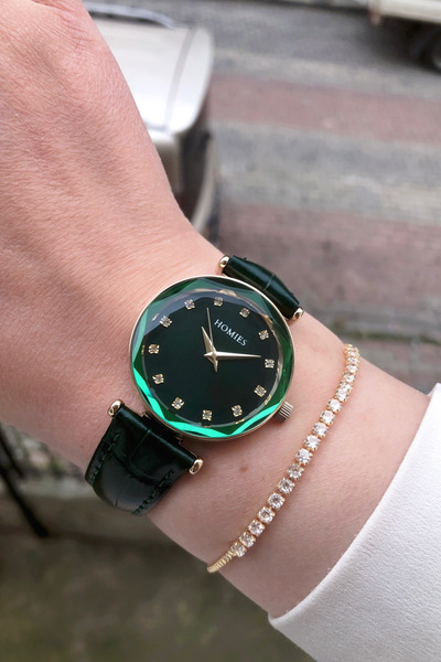 Homies KADIN KOL SAATİ KESME CAM DERİ KAYIŞLI BİLEKLİK HEDİYELİ