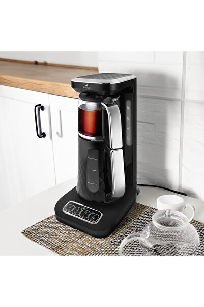 Karaca Pro 4ü 1 Arada Konuşan Çay ve Filtre Kahve Makinesi Özel Cam Demlik Siyah