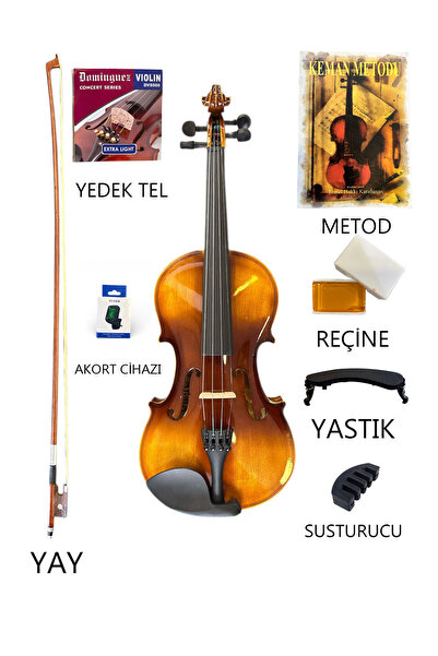 Aurora Parma Ahşap Parlak Keman 4/4 Tam Boy Full Set (Yastık Yedek Tel Çanta ...