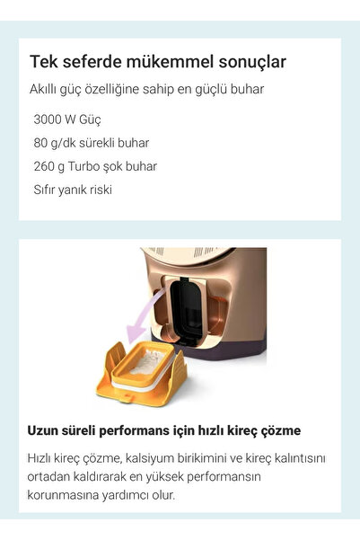 Philips TARTIlayan Azur Buharlı Ütü 8000 Serisi, 260g Turbo Şok Buharlı ütü