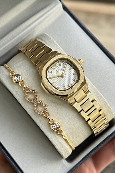 Homies ساعة يد نسائية صغيرة مستطيلة الشكل وصندوق هدايا وسوار