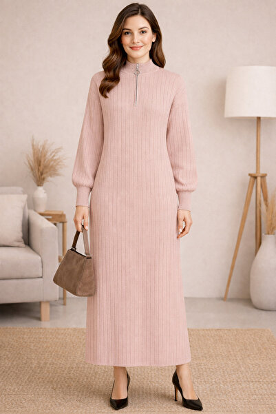 semela Thick Terry Fabric Standing Collar Zippered Knitted Dress (Length 130 ...