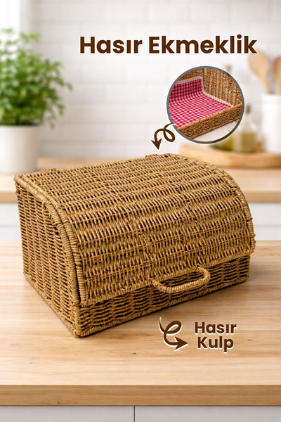 naturelove Rattan Ekmek Kutusu – Tezgah Üstü Çok Amaçlı Ekmeklik Hasır Mutfak...