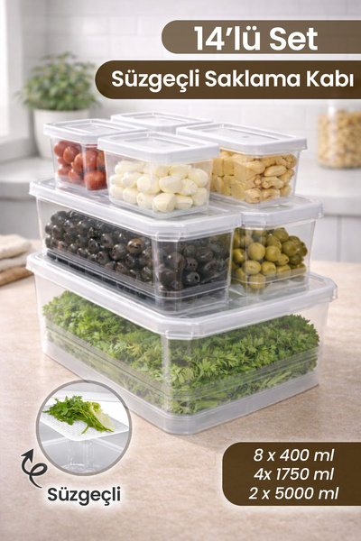 naturelove مجموعة من 14 حاوية تخزين مع مصفاة، منظم للمطبخ والثلاجة، حاوية متع...