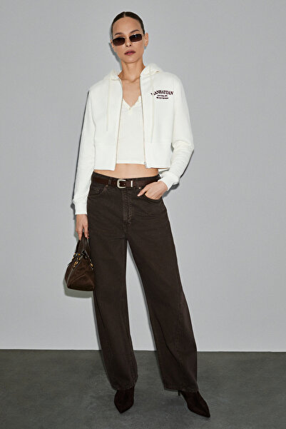 GRIMELANGE Iressine Women's Hooded Zippered Long Sleeve Regular White Sweatshirt