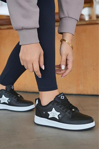 SOLAZER Pantofi de damă, negru, alb, pantofi sport confortabili de zi cu zi 051