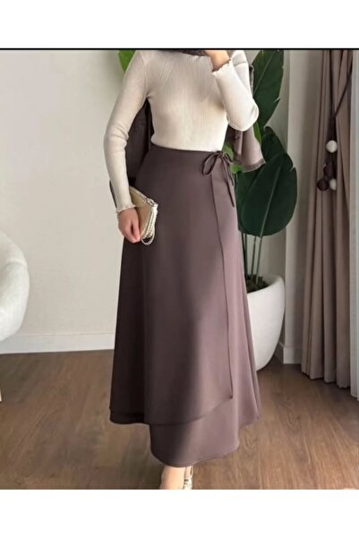 BENAHOLL Fustă dublă cu legătură laterală și inserții-GS3788 Maro