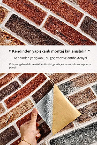 UKAB 70x70 cm Kendinden Yapışkanlı Alacalı Kiremit Taş Desen Esnek Köpük Duva...