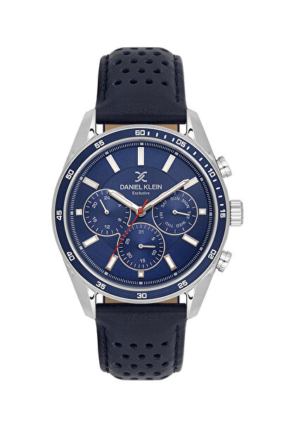 Daniel Klein Exclusive Dark Blue Leather Watch for Men DK.1.14221-3