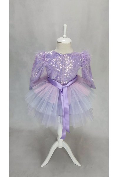 Kidstore Girl's Lilac Sequin Unicorn Colored Long Sleeve Dress