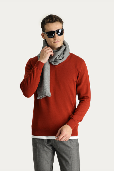 Kiğılı V-Neck Regular Fit Cotton Knitwear Sweater