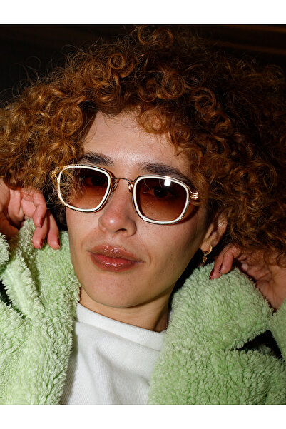 Angel Eyes Rectangular Cream Frame Metal Gold Coffee Gradient Glass Unisex Su...