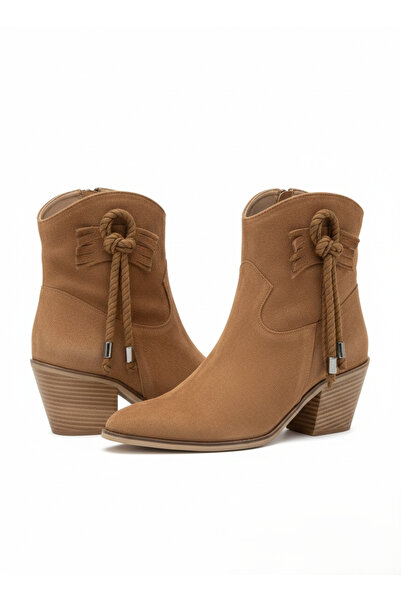 LOVE SHINE Aurelle Western Püsküllü Süet Kovboy Bot Suni Süet Büyük Numara