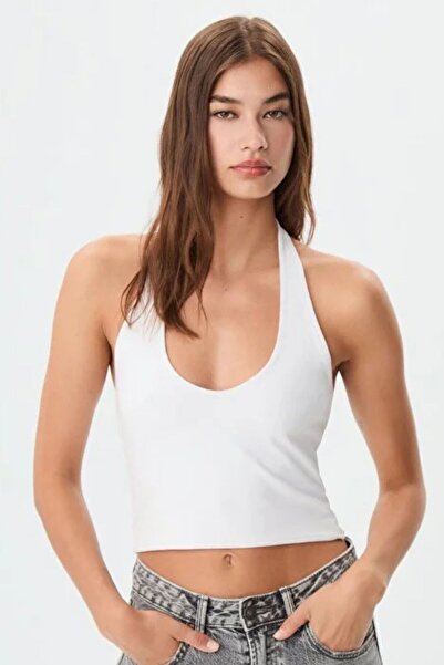 modavingo Γυναικείο λευκό κορμάκι με λαιμόκοψη με διπλή στρώση με μαλακό μπρο...